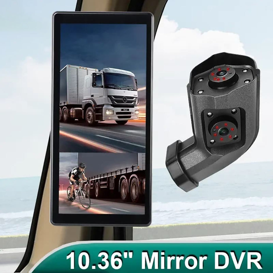 BSD Radar Car DVR with 2-Channel AHD Side View Camera - 10.36 Inch Rear Mirror Monitor