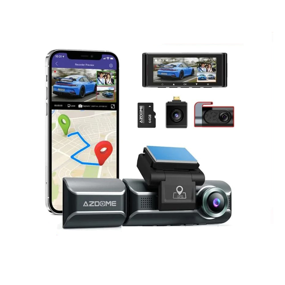 4K Front and Rear View Dash Cam with GPS Triple Lens Car DVR
