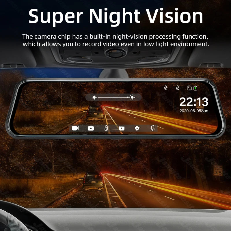 10-inch 2.5K+1080P Car DVR Touch Screen Video Recorder Dual Lens Rear view Mirror