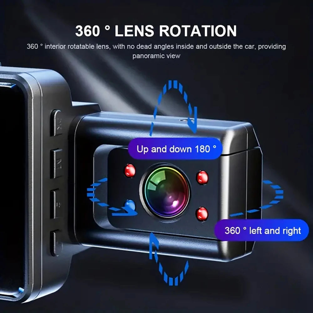 4K Front and Rear View Dash Cam with GPS - Triple Lens Car DVR