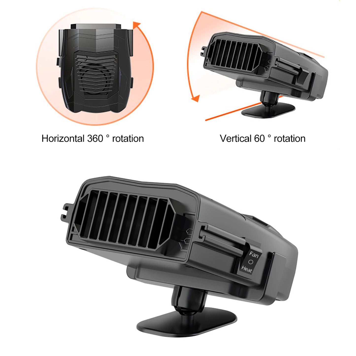 Portable 12V Car Heater Fan - 360° Rotation, 150W